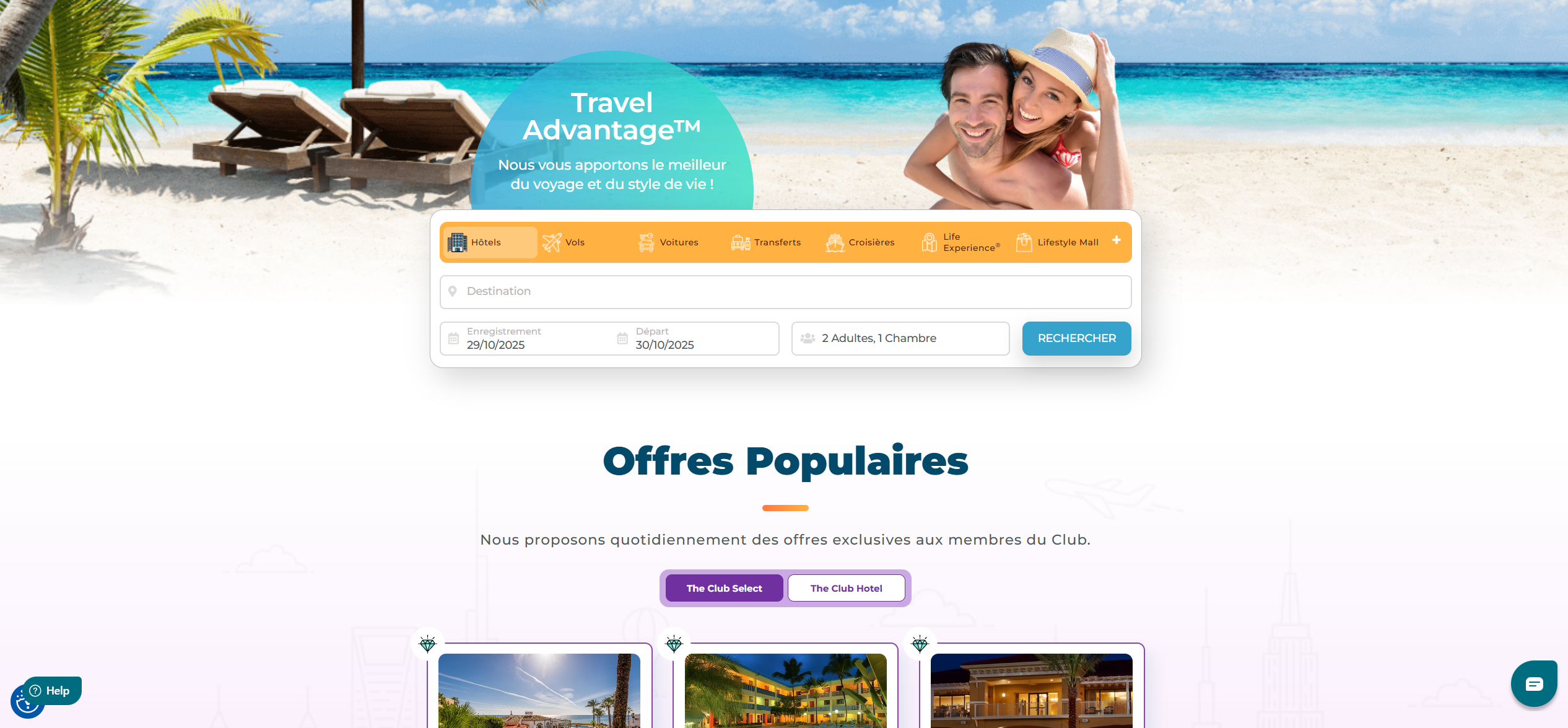 Plateforme Travel Advantage Elite — interface membre